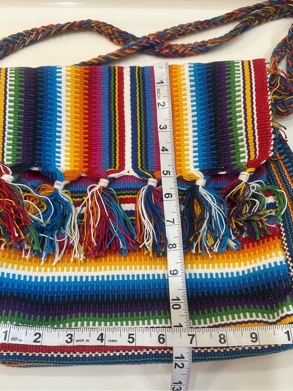 Two Authentic Handmade Paraguayan Woven Tote Bags from Asunción Colorful Tassel - Picture 7 of 12
